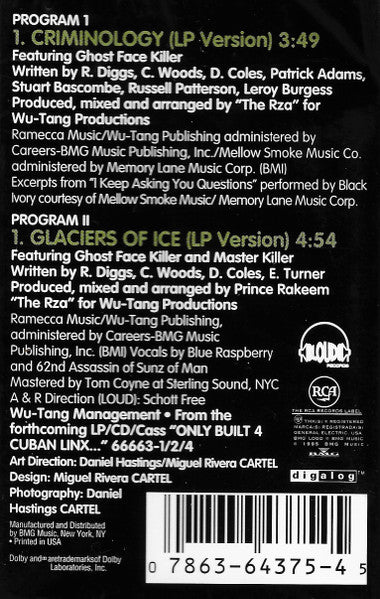 Raekwon Featuring Tony Starks (Ghost Face Killer) "Criminology / Glaciers Of Ice" (Cassette Single)-Cassette Tapes-UnDigable Digs