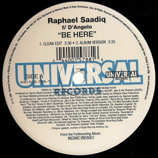 Raphael Saadiq F/ D'Angelo "Be Here" (12" Single)-Vinyl Records-UnDigable Digs
