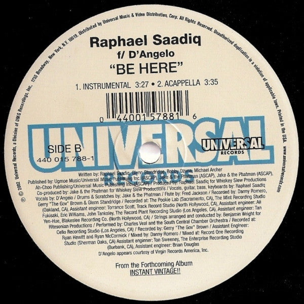 Raphael Saadiq F/ D'Angelo "Be Here" (12" Single)-Vinyl Records-UnDigable Digs