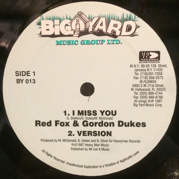 Red Fox & Gordon Dukes "I Miss You" (12" Single)-Vinyl Records-UnDigable Digs