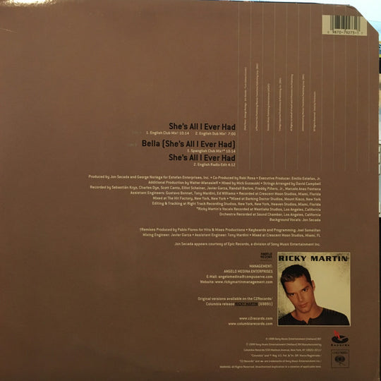 Ricky Martin "She's All I Ever Had" (12" Single)-Vinyl Records-UnDigable Digs