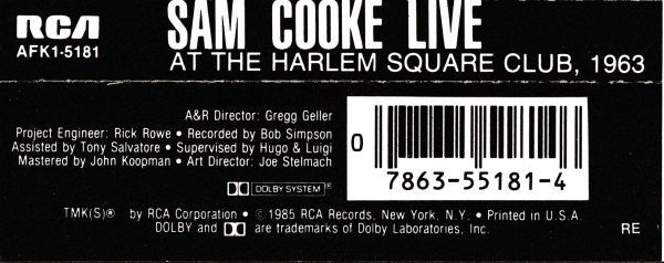 Sam Cooke "Feel It Live At Harlem Square Club 1963"-Cassette Tapes-UnDigable Digs