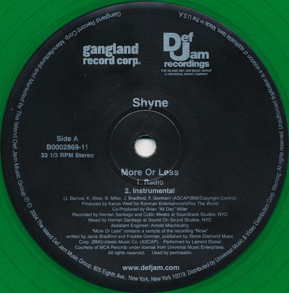 Shyne "More Or Less" (12" Single)-Vinyl Records-UnDigable Digs