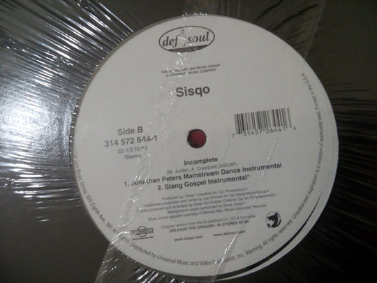 Sisqo "Incomplete" (12" Single)-Vinyl Records-UnDigable Digs