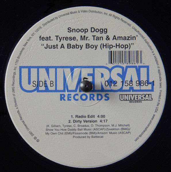 Snoop Dogg Featuring Tyrese & Mr. Tan "Just A Baby Boy" (12" Single)-Vinyl Records-UnDigable Digs