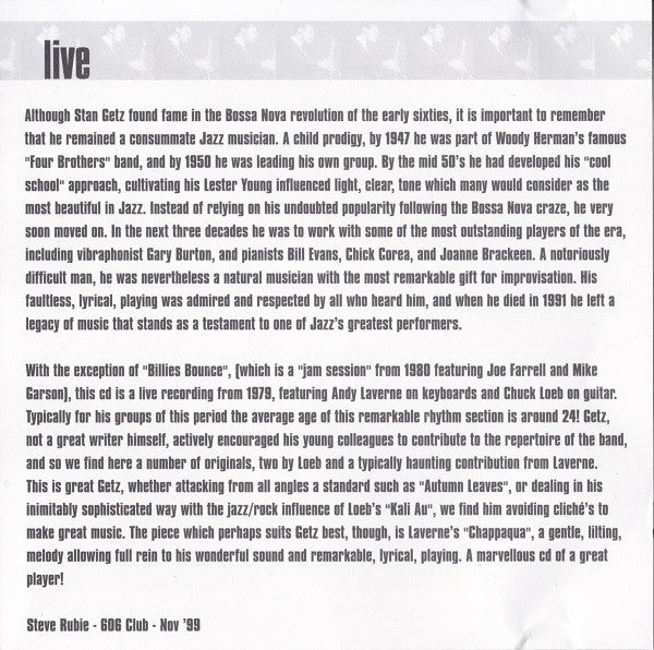 Stan Getz "Live" (CD)-CDs-UnDigable Digs
