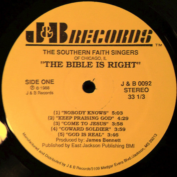 The Southern Faith Singers "The Bible Is Right"-Cassette Tapes-UnDigable Digs