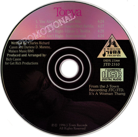 Tonya "You Ain't Right" (CD Promo Single)-CDs-UnDigable Digs