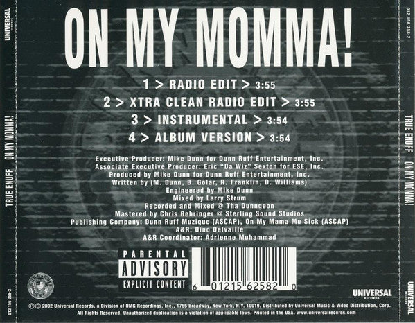 True Enuff Featuring Swing & Big Huss "On My Momma !" (12" Single)-Vinyl Records-UnDigable Digs