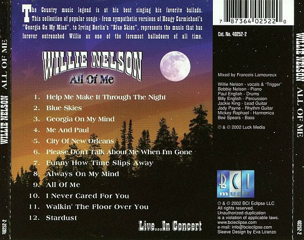 Willie Nelson "All Of Me (Live...In Concert)" (CD)-CDs-UnDigable Digs