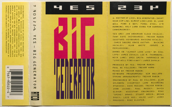 Yes "Big Generator"-Cassette Tapes-UnDigable Digs